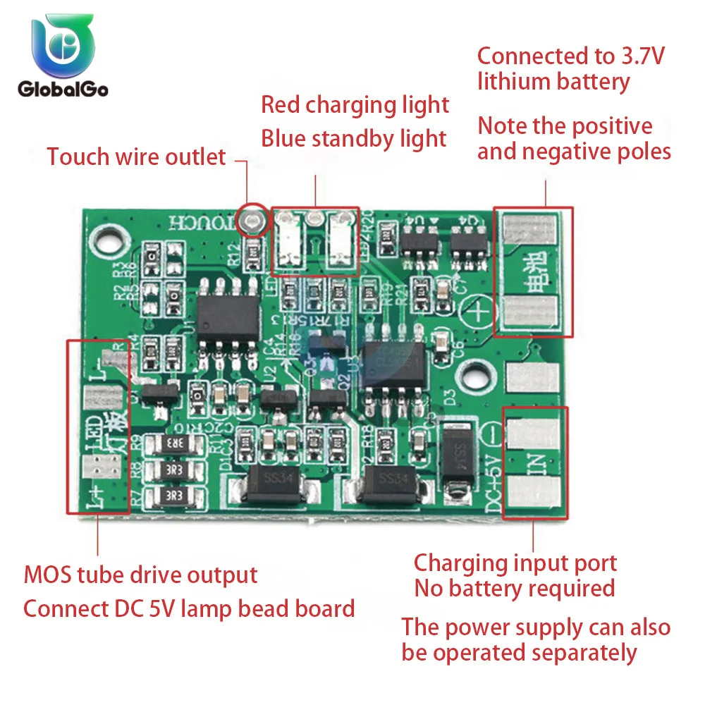 DC LED With Charging Protection TC4056 TP4056 Touch Dimming Lamp Control Panel DIY Repair General Desk Lamp Circuit