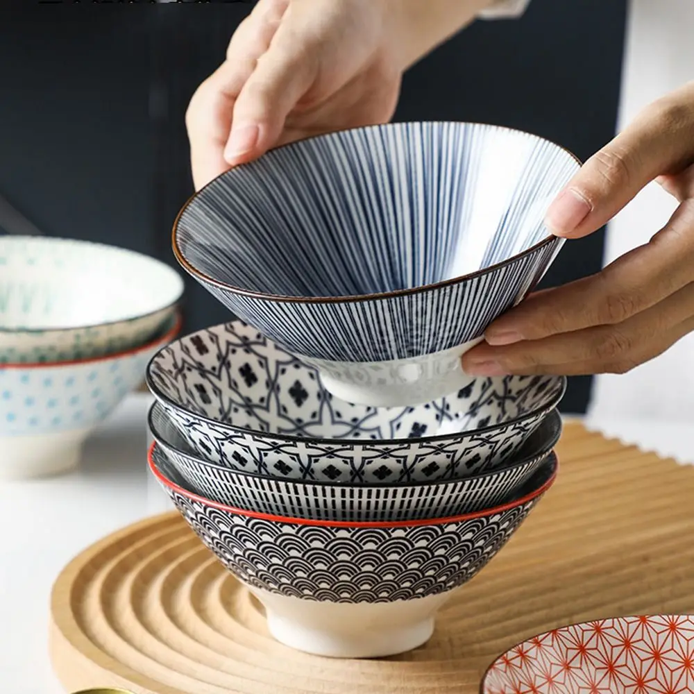 

Ceramic Japanese Rice Bowls Nordic Style Dishwasher&Microwave Safe Serving Bowl Underglaze Crafted Durable Noodle Bowls Ramen