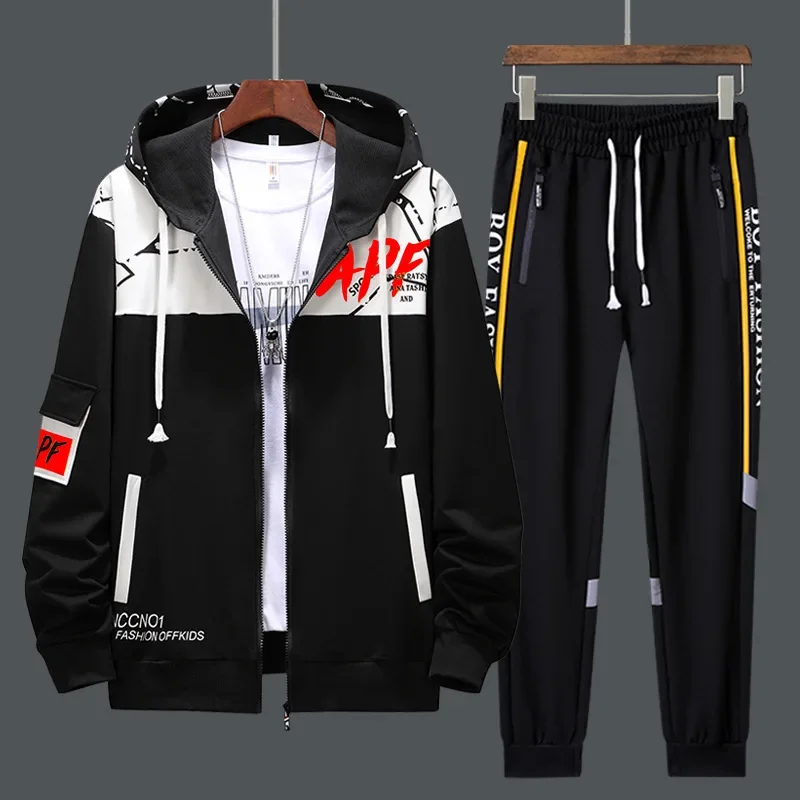 2023 New Man Zipper Printing Tracksuits Mens Patchwork Sweatshirts Sweatpants Sets 2 Piecs Sweat Suits Student Sports Clothes