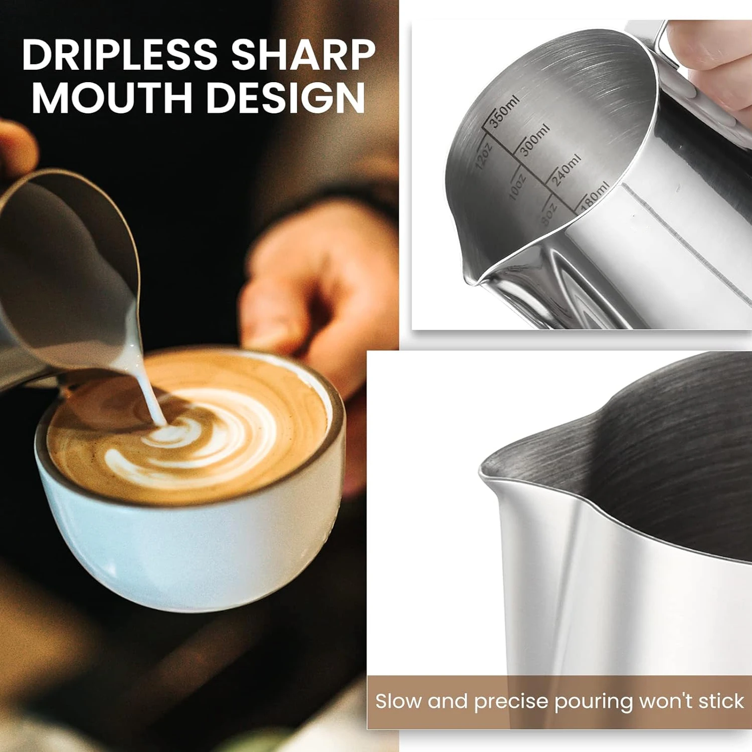 600ML Milk Frothing Pitcher Stainless Steel Coffee Cappuccino Creamer Jugs Cup Espresso Coffee Latte Frother Machine with Scale