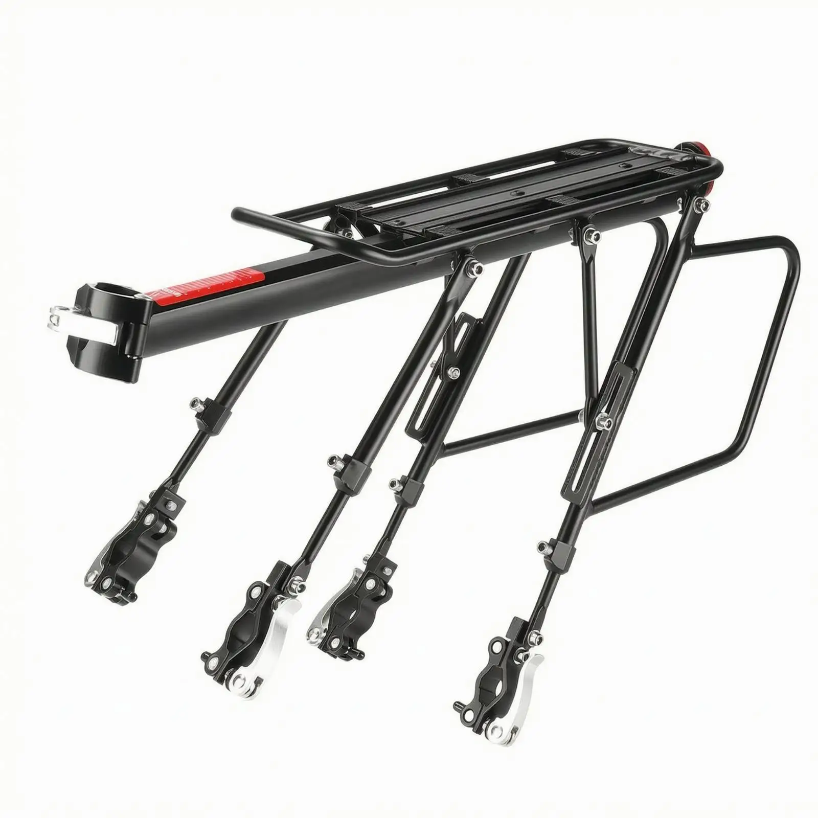 Rear Bike Rack Carrier for Bicycle with Adjustable Struts Flat Top Deck Aluminum Cargo Rack for Cycle Commuting and Evening