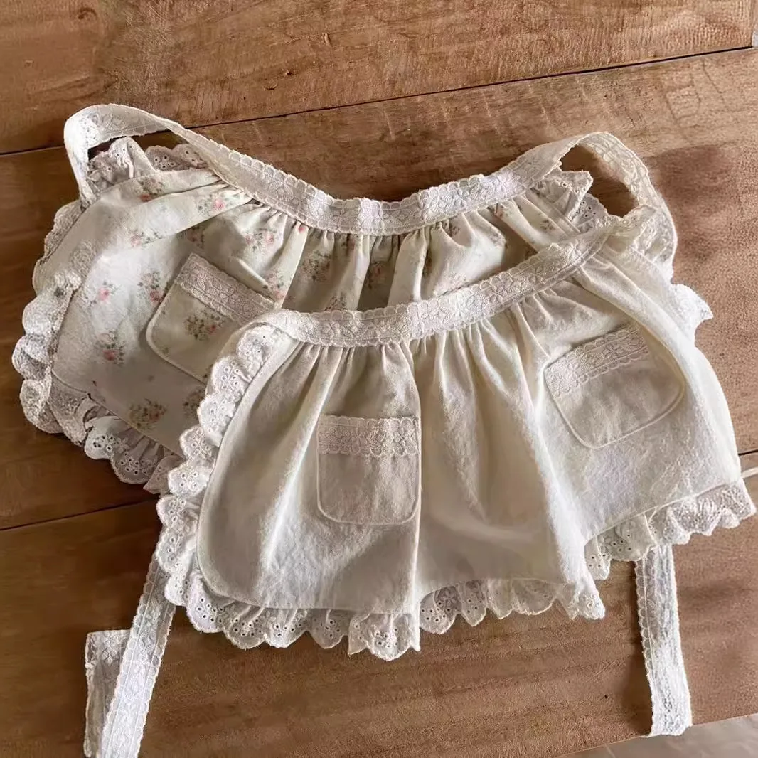 2025 Autumn New Baby Girl Cute Lace Pocket Small Apron Infant Toddler Sweet Floral Princess Skirts Cotton Baby Girl Mini Skirts