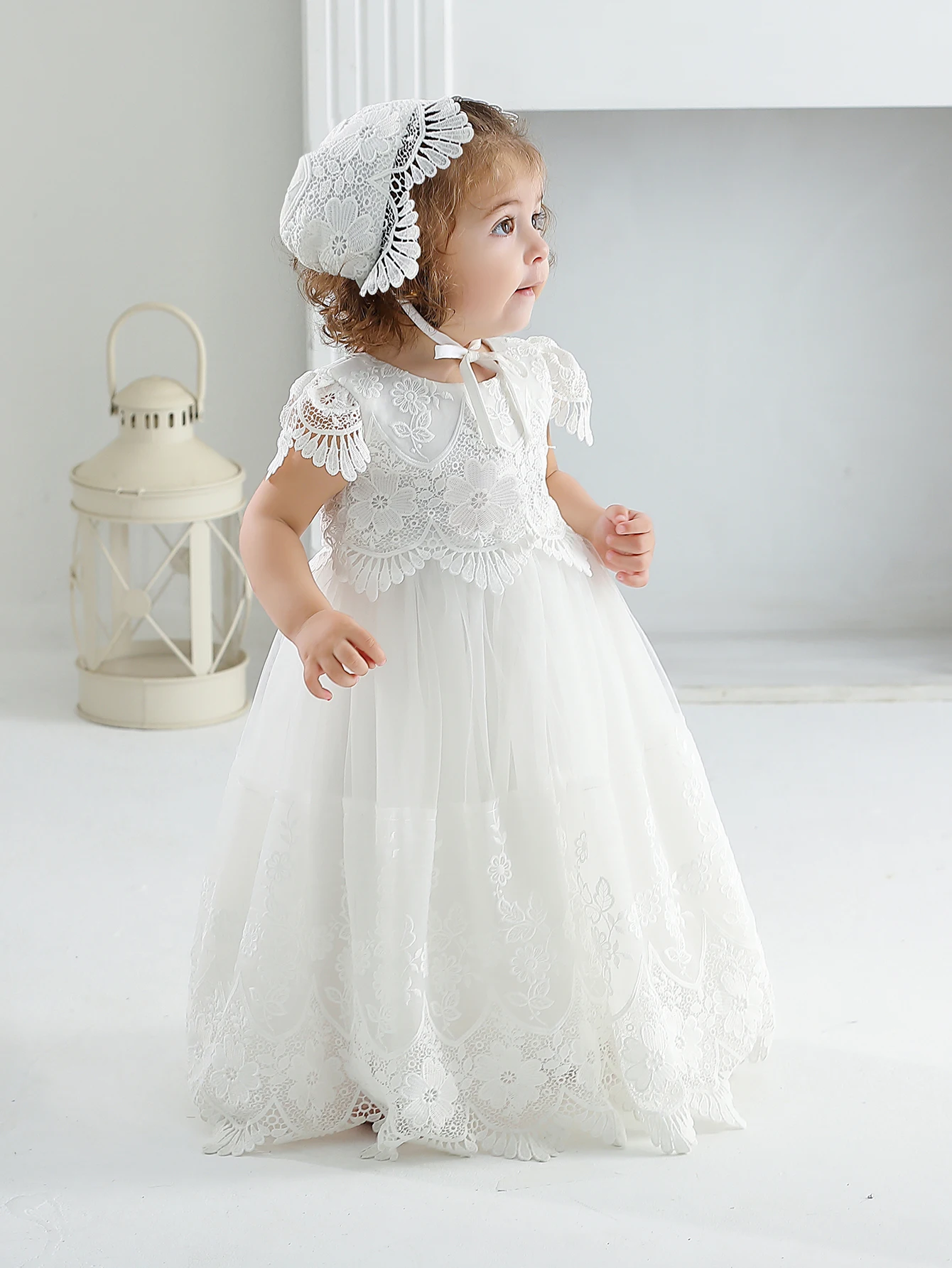 Baby Girls Baptism Wedding Party Princess Dress Baby girls 0-2 Years Old Long Baptismal Dress Lace Little Dress