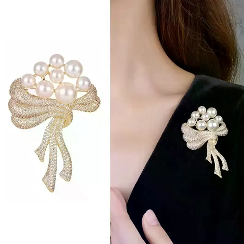 Luxury Fashion Pearl Bouquet Brooches For Women Clothing Coat Jewelry Accessories Gift