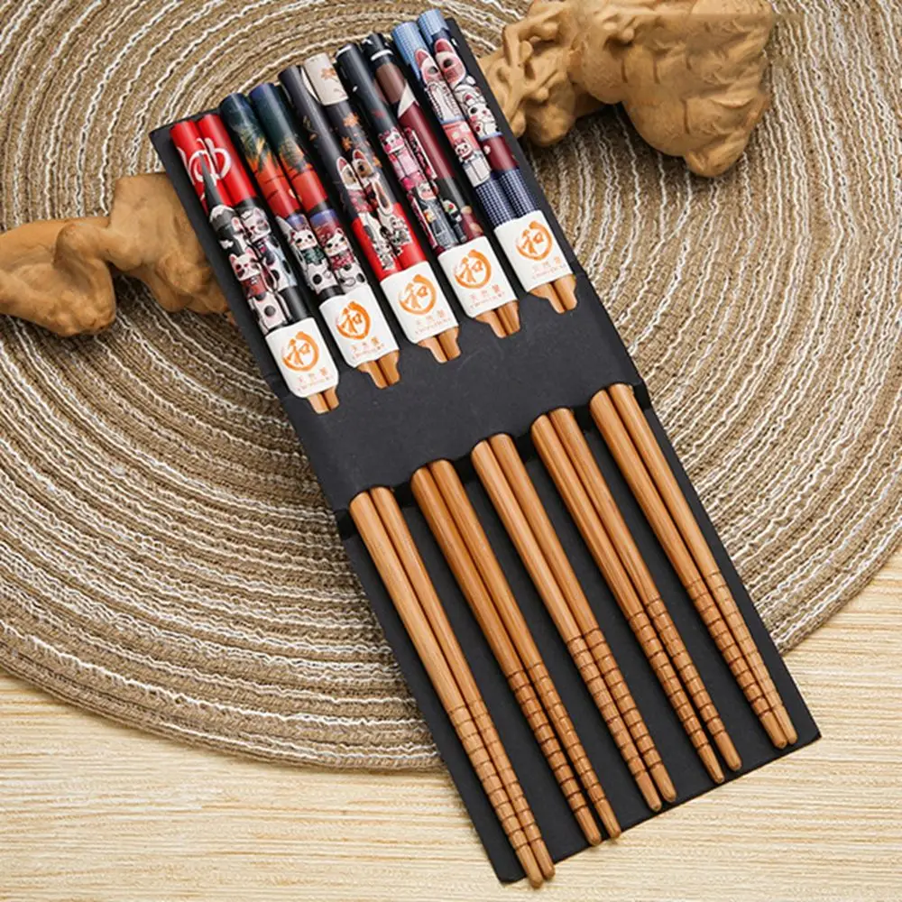 

5 Pair Reusable Japanese Style Rice Natural N1N Gift Chopsticks Tableware Dinnerware Set Kitchen Supplies