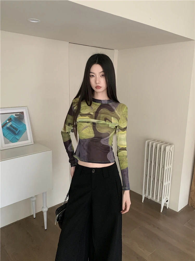 CHEERART Fall Clothes Graphic T Shirts 2024 Women Long Sleeve Mesh Crop Top Fashion Tee Aesthetic Clothes