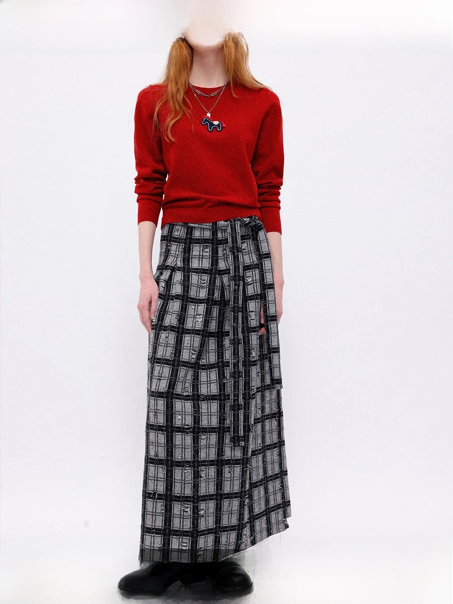 

Vintage High Waist A-Line Skirt Women's Cotton Blend Retro Print Belted Skirts Casual Wear Full-Length Vintage Dress
