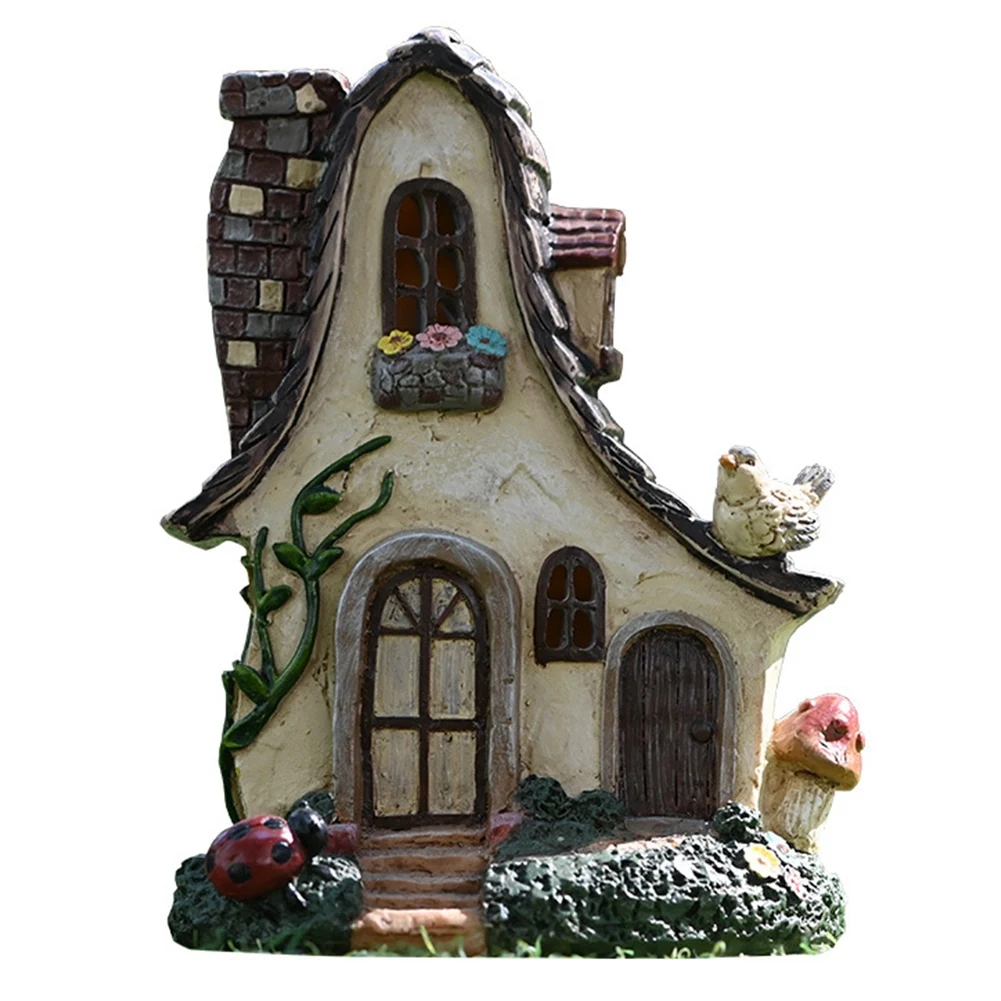 Fairy House Large Rustic Miniature Garden Cottage with Ladybug & Bird Fairy Garden Miniature Villa Woodland Home