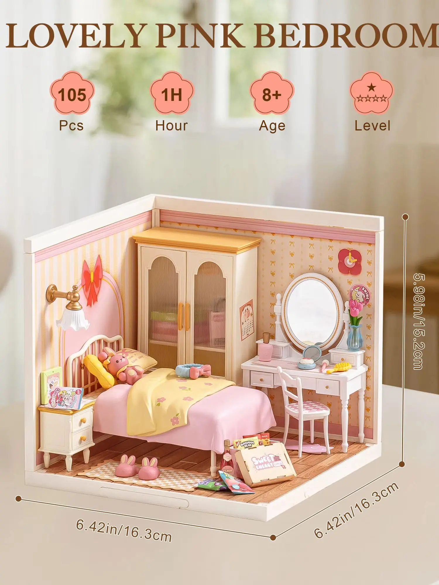 Seria Robotime Super Creator DIY Mini Uroczy Różowy Domek dla Lalek Zestaw do Budowy Scenariusza dla Figurkowych Kolekcjonerskich Figur, Kreatywne Prezenty dla Kobiet i Dorosłych (Lovely Pink Bedroom) — Zdjęcie 2 z 2