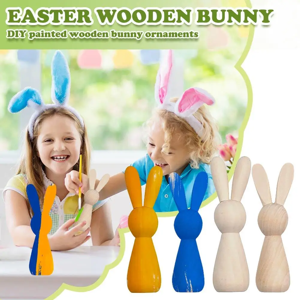 20pcs Wooden Rabbit Figure Unpainted Peg S Puppet Craft Easter Blank Day Diy Art Party Bunny Decoration Wood K1r7