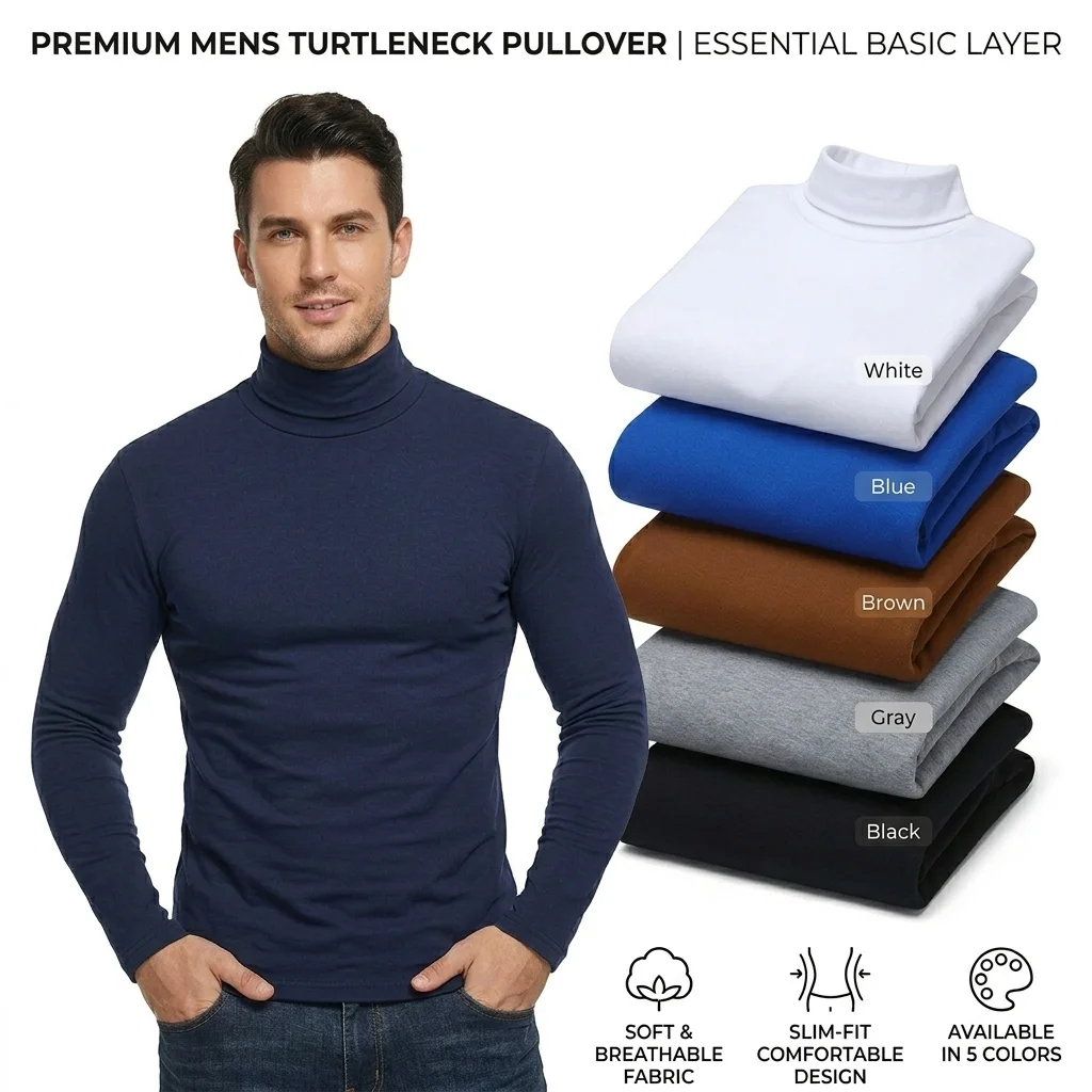 

Men's Slim Fit High Neck Pullover Turtleneck Sweater Fashion Knit Tee Shirt Top