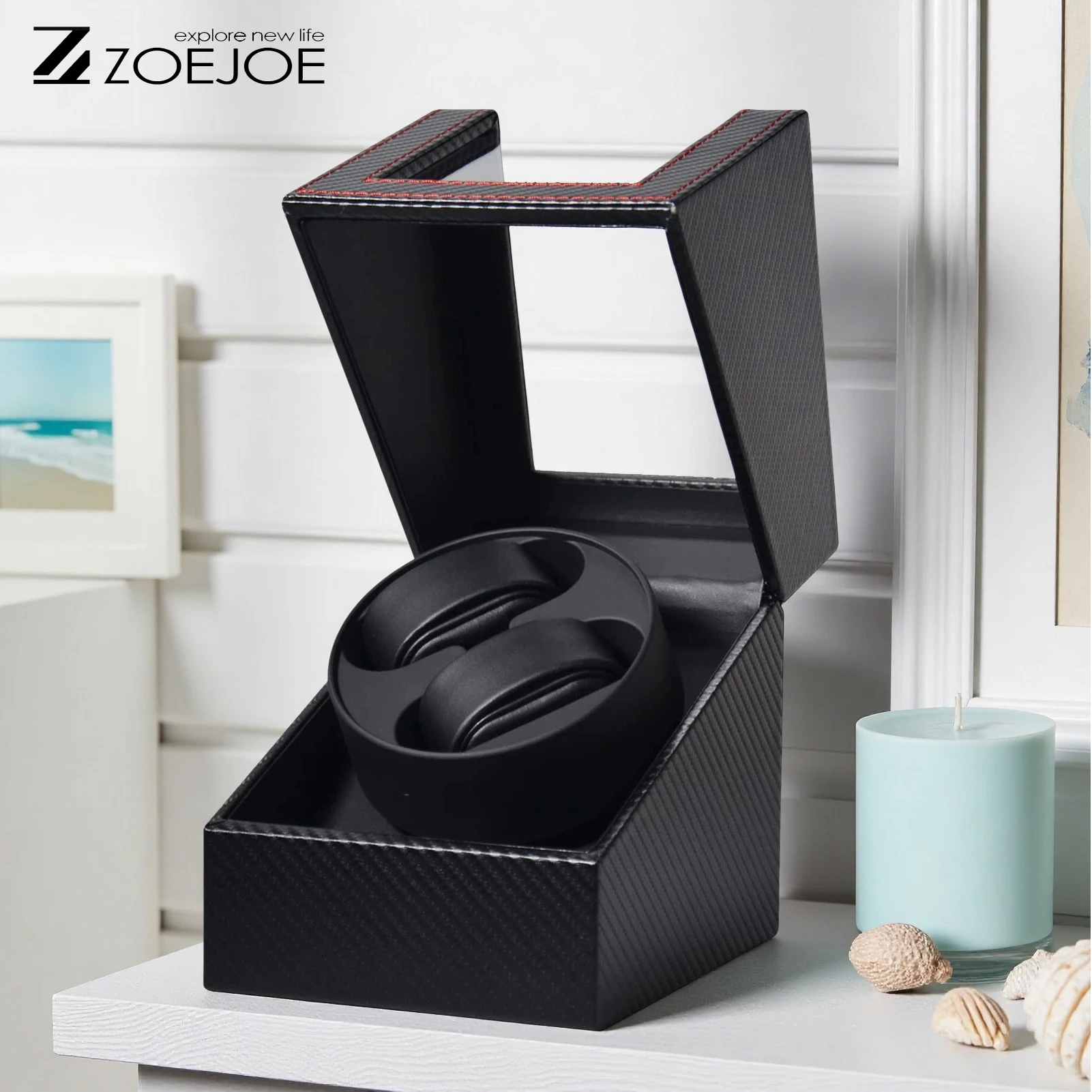 

ZOEJOE 2+0 Устройство для подзавода часов, текстура из углеродного волокна, бесшумный двигатель, компактный размер, автоматический механический бокс для хранения часов для мужчин и женщин