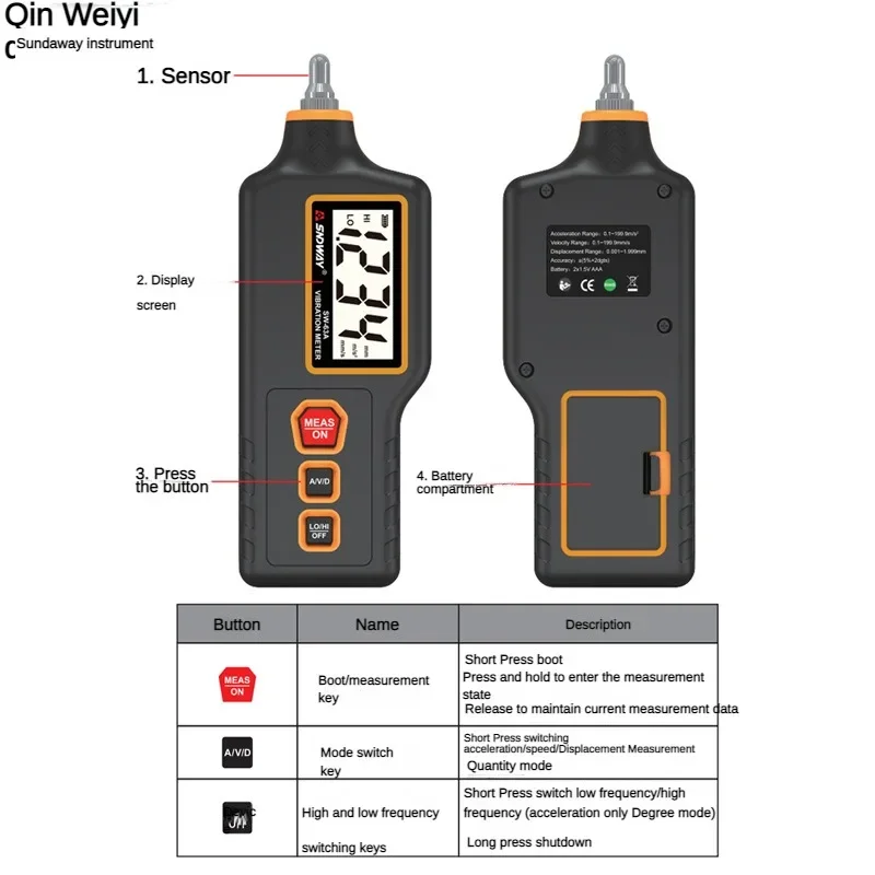 SNDWAY 1Set SW63A Digital Vibration Meter Motor Equipment Vibration Detection Metal Inspection Instrument Motor