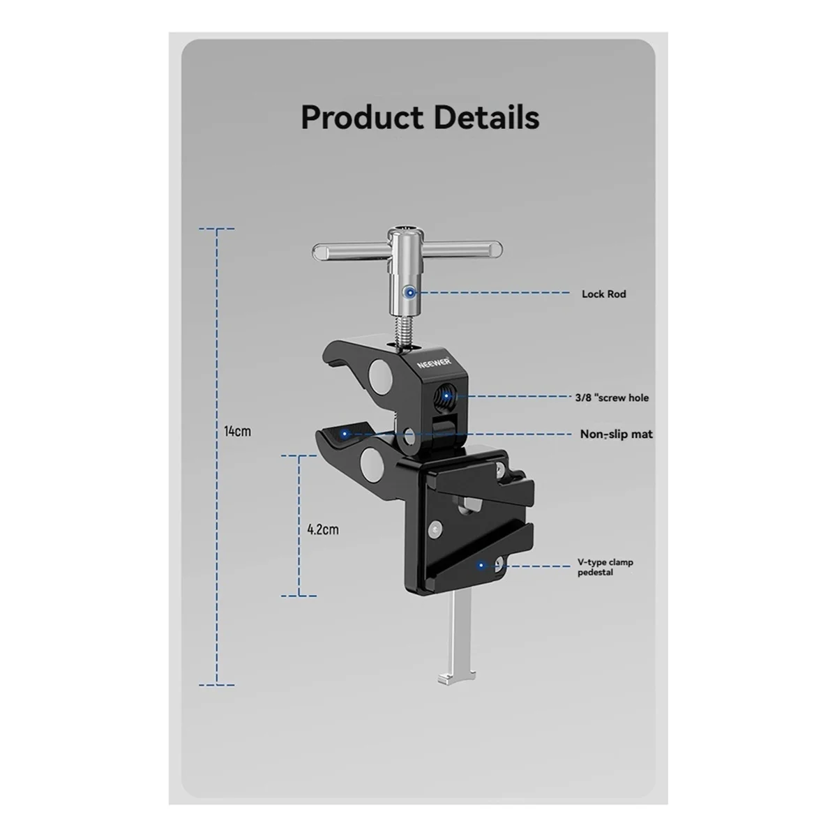 Placa de batería de montaje en V mini con abrazadera de cangrejo y bloqueo de liberación rápida, varillas de 15 mm - para baterías de montaje en V