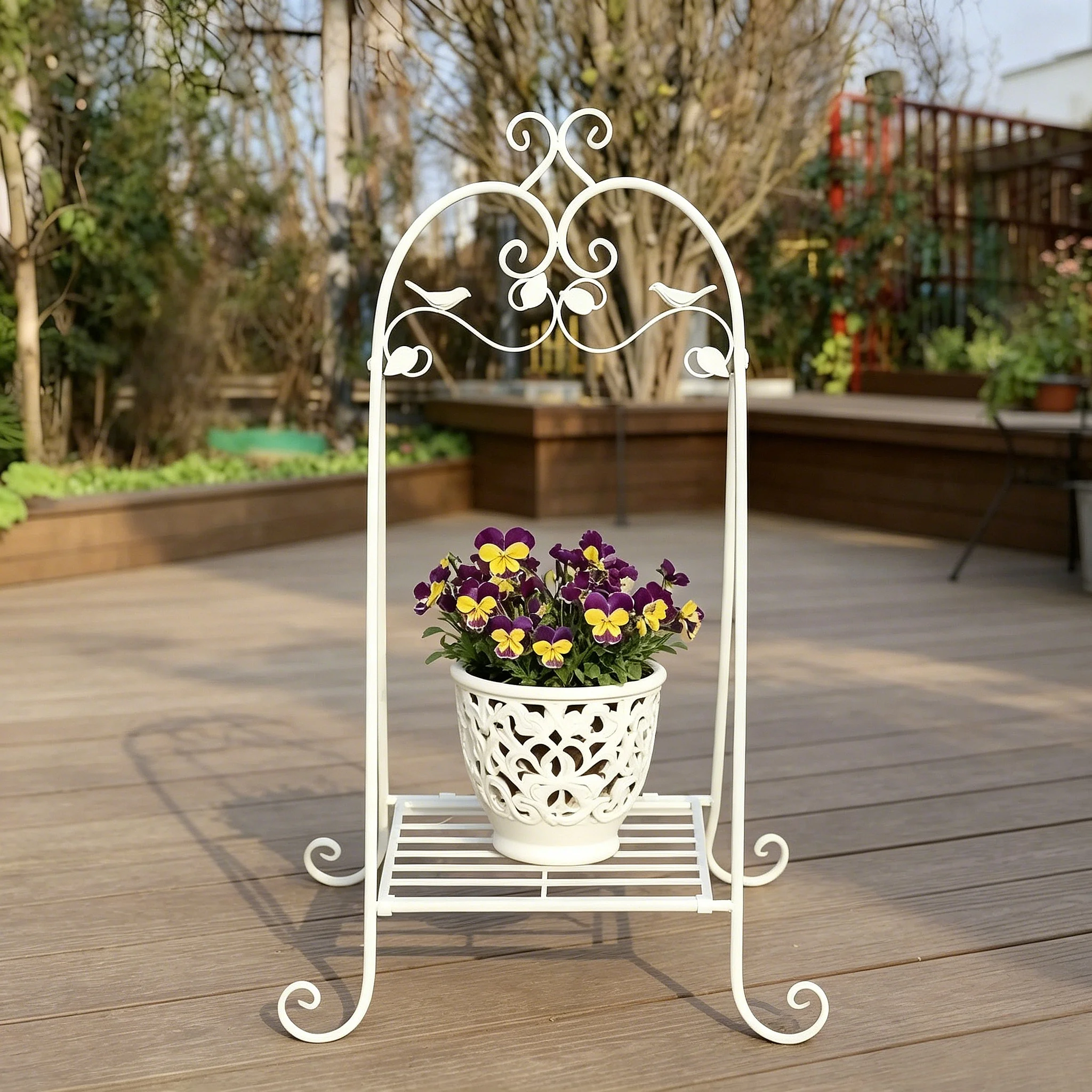 Wrought Iron Vintage-Style Climbing Plant Stand, Simple Foldable Floor-Standing Vintage Flower Stand, Garden Balcony Decorative Plant Rack