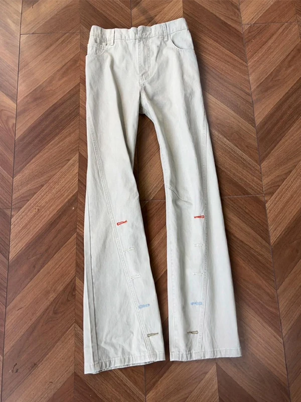 

High Waist Slimming Straight Leg Men's Jeans Side Cut Knife Embroidered Flared Casual Denim Pants mid Waist Winter Jeans