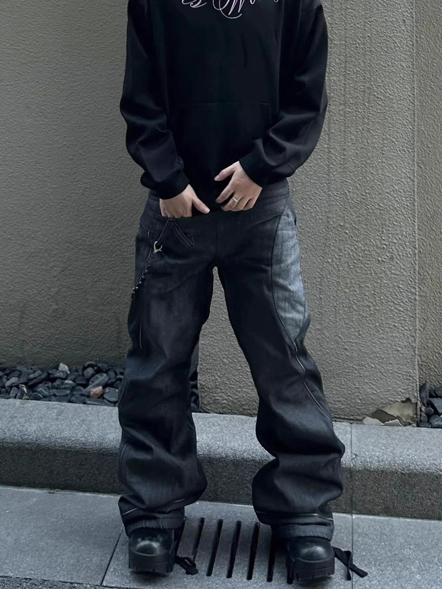 

Мужские джинсы American Original Cow Design Sense с двойным поясом, трендовые, брендовые, в стиле пэчворк, ретро, имитация двухслойности, прямого кроя