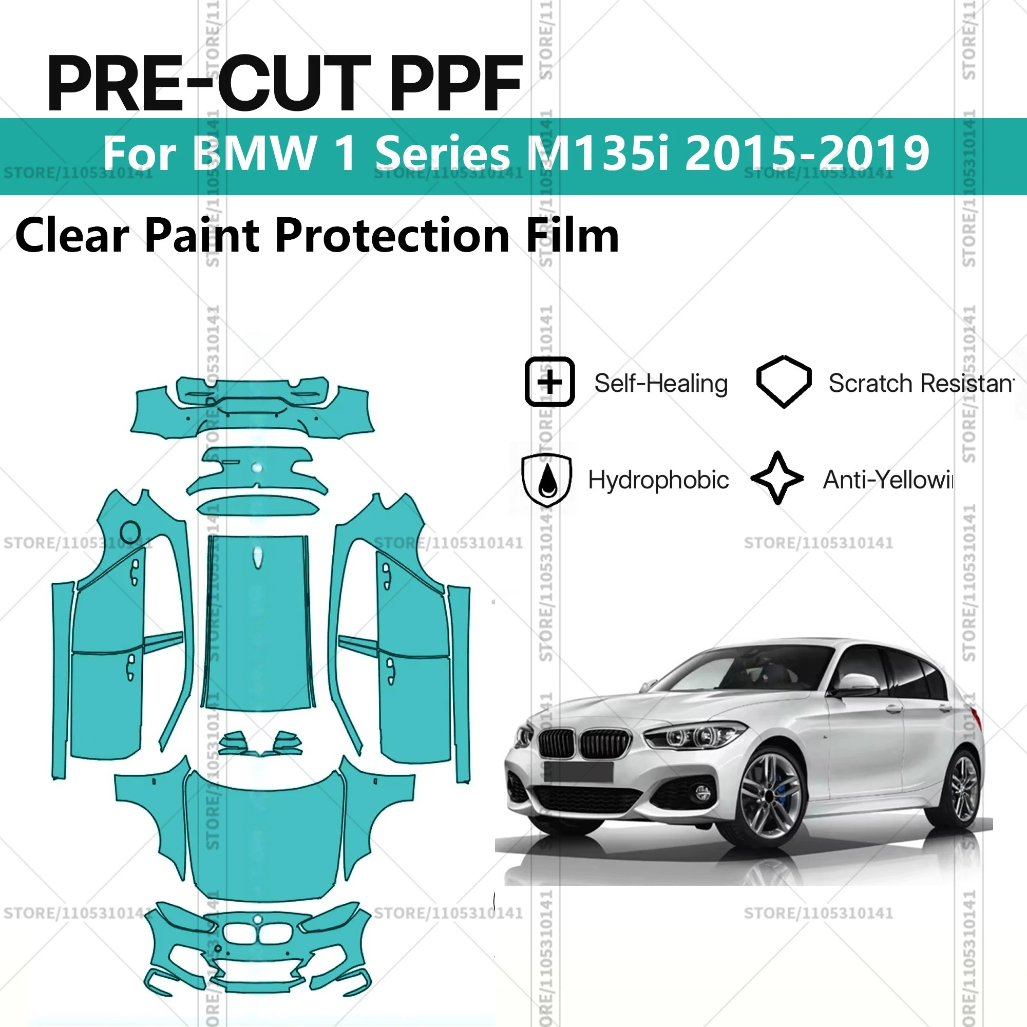 

Для BMW 1 серии M135i 2015-2019: Предварительно вырезанная прозрачная защитная пленка PPF для автомобиля, профессиональная автомобильная пленка PPF для полной оклейки кузова