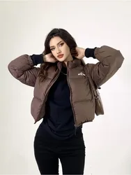 Chaqueta corta de algodón para mujer, abrigo holgado, grueso, cálido, Color sólido, moda de otoño e invierno, novedad