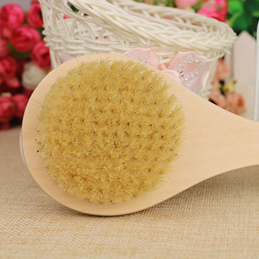 Long Handle Wooden Scrub Skin Massage Shower Body Bath Brush Round Head Bath Brushes Bathroom Accessories