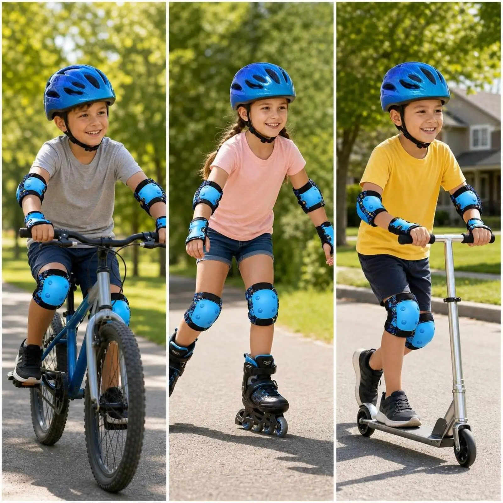 Kids Helmet with Padding Set for Bicycle Skateboard Roller Sports Protective Gear for Children Youth
