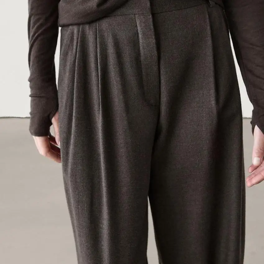 ربيع جديد وصول المرأة Ele Busin عادية Sle براون الفانيلا مطوي السراويل الطويلة ألياف البوليستر 00% بناطيل كاجوال #4