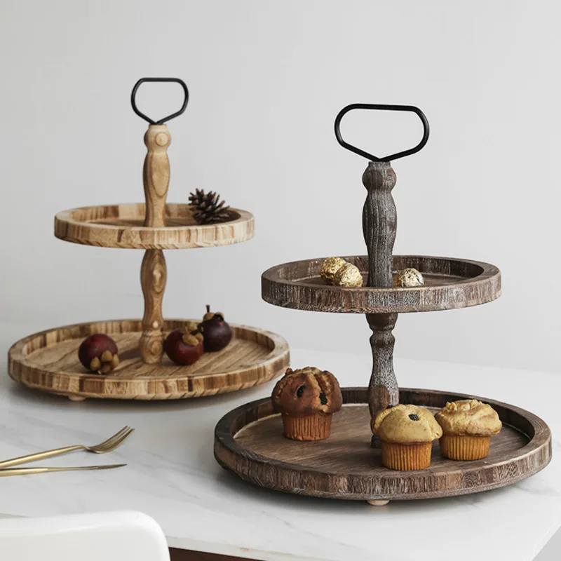 Innovative European Double-tier Cake Pedestal Sen Series Dessert Showcase Timber Ornamental Server Luxurious Display