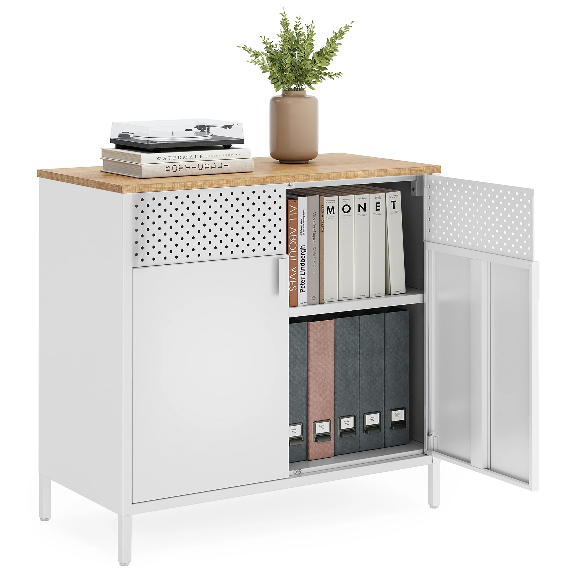 SONGMICS Storage Cabinet, Floor Standing Cabinet with Door, 15.7 x 31.5 x 29.9 Inches, Adjustable Shelf, Space-Saving Sideboard