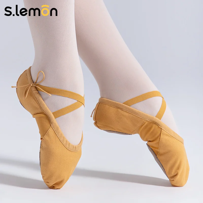 

Женские танцевальные туфли S.lemon, розовые парусиновые туфли верблюжьего цвета, сетчатая замшевая подошва с боковым кружевом, мягкие балетки для тренировок