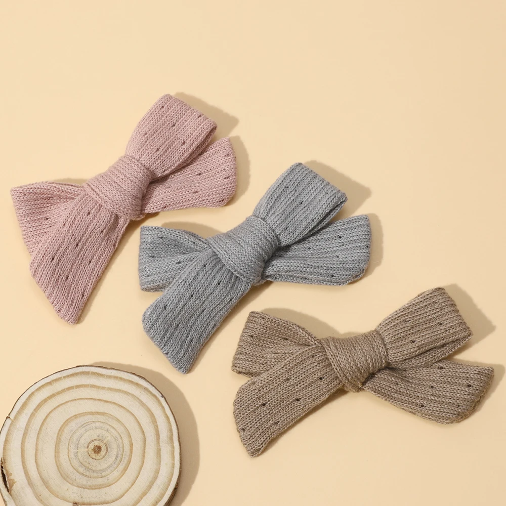 New Solid  Bow Hair Clips For Baby Girls Handmade Cute Hairpin Barrettes Nylon Headwear Kids Hair Accessories