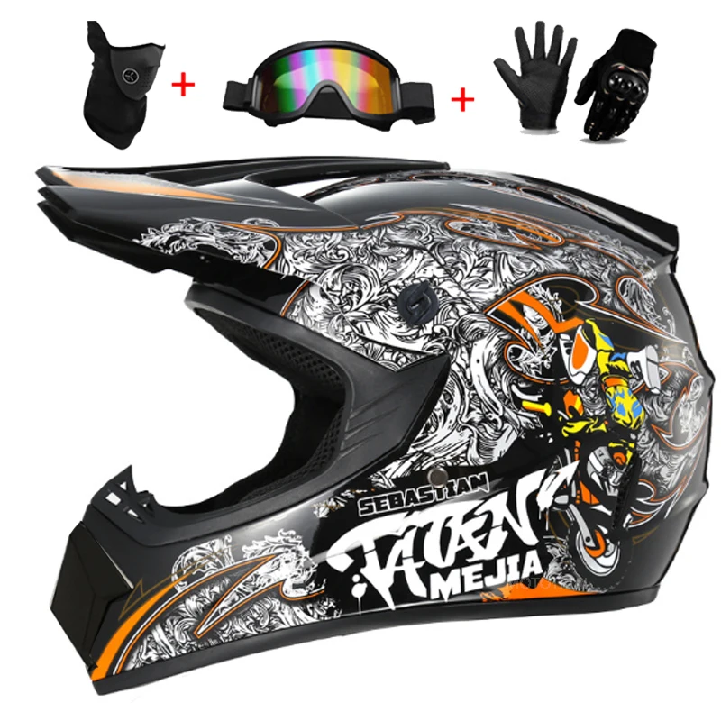 Motor Jeugd Kinderen Kind volledige helm Kinderhelmen Motocross Casco Moto Off-road bril Handschoenen Beschermende fietscasque