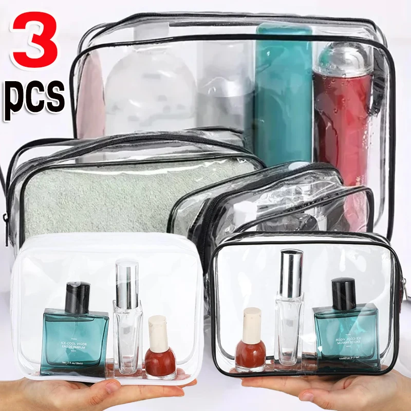 3pcs Portable Travel Wash Bag Female Transparent Waterproof Makeup Storage Pouch Large Capacity Cosmetic Organizer Women Case