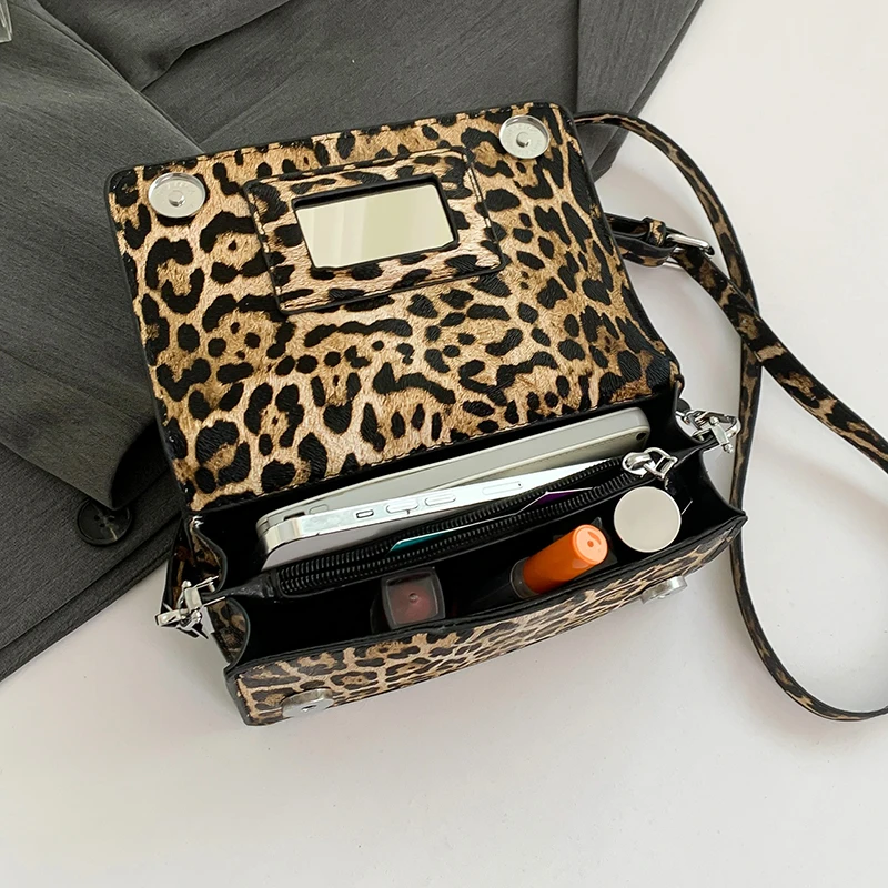 Leopard Pattern Crossbody Purse 2023 Luxury Handbag Shoulder Bag Brand Khaki Leather Flap Messenger Bag Mini Female Bolsos