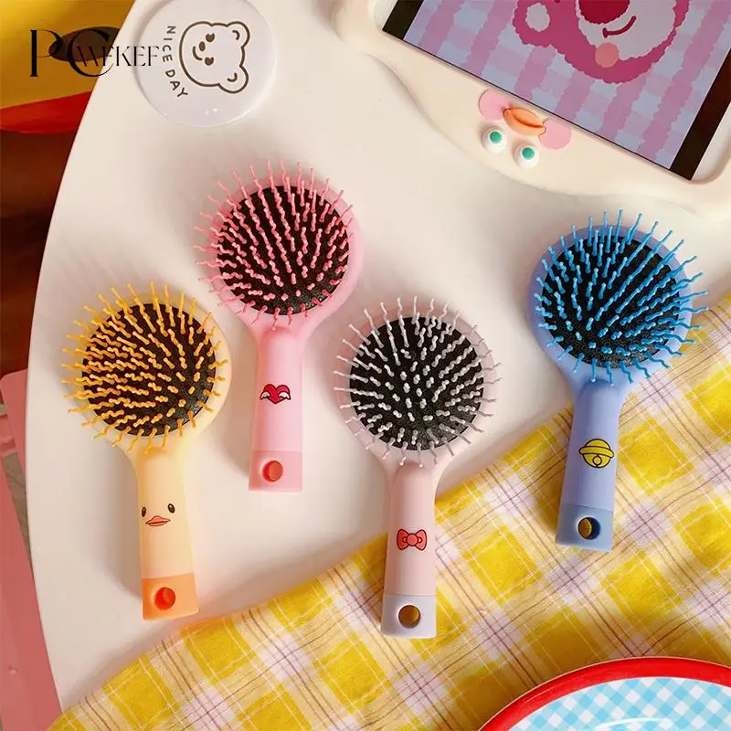 Cute Cartoon Anti-knot Rainbow Massage Hair Comb With Mirror Children Hairdressing Comb Air Cushion Massage Comb For Baby Kids