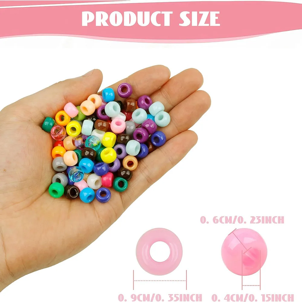 1000Pcs Multicolor Pony Beads Set Plastic Pony Beads Making Hair Beads for Braids Hair Accessories Kandi Beads for Bracelet