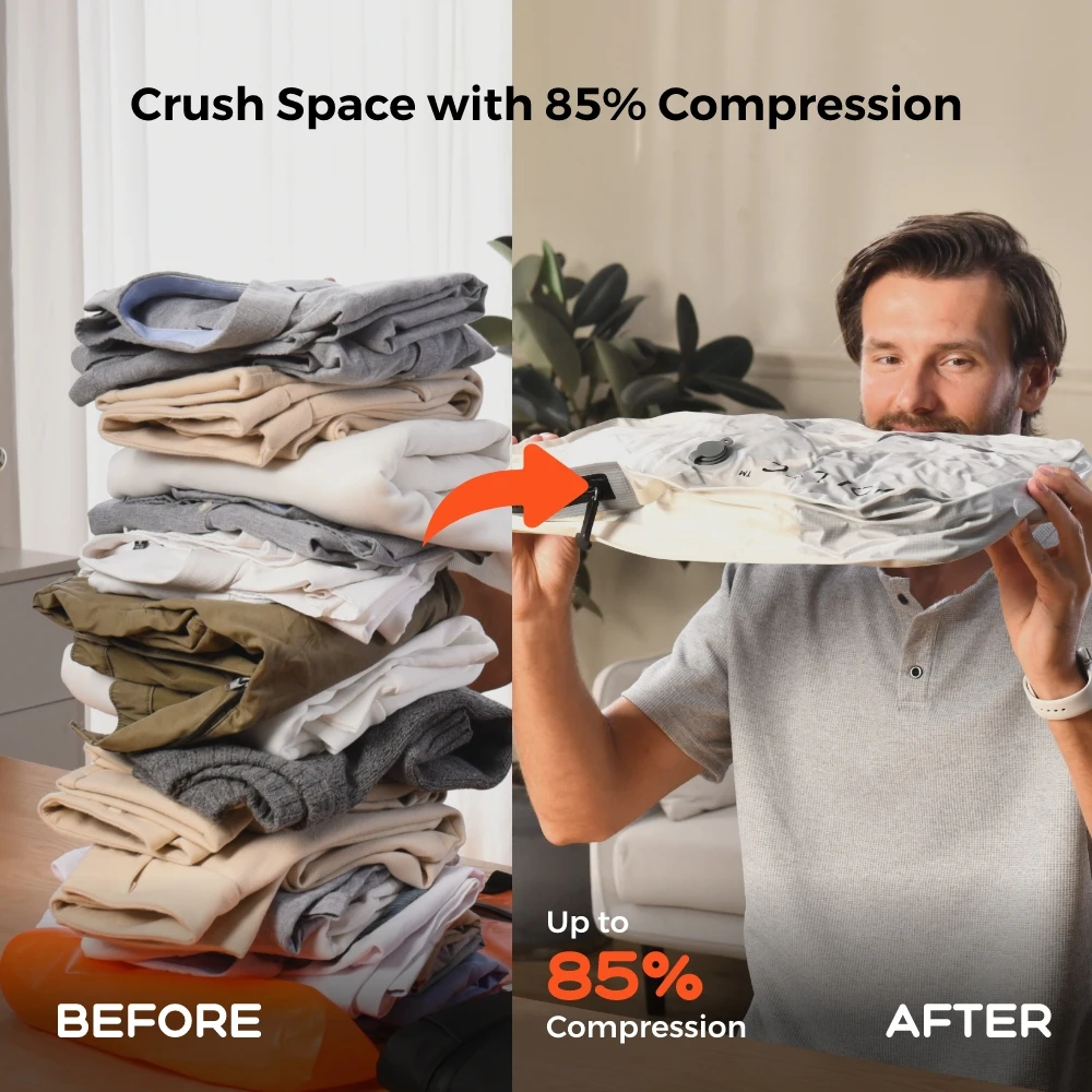 حقيبة تخزين مفرغة VOLLYC سعة 25 لتر، ضغط 85%، نايلون مقاوم للماء IPX7 لحقيبة السفر وحقيبة الظهر والتخييم والسفر