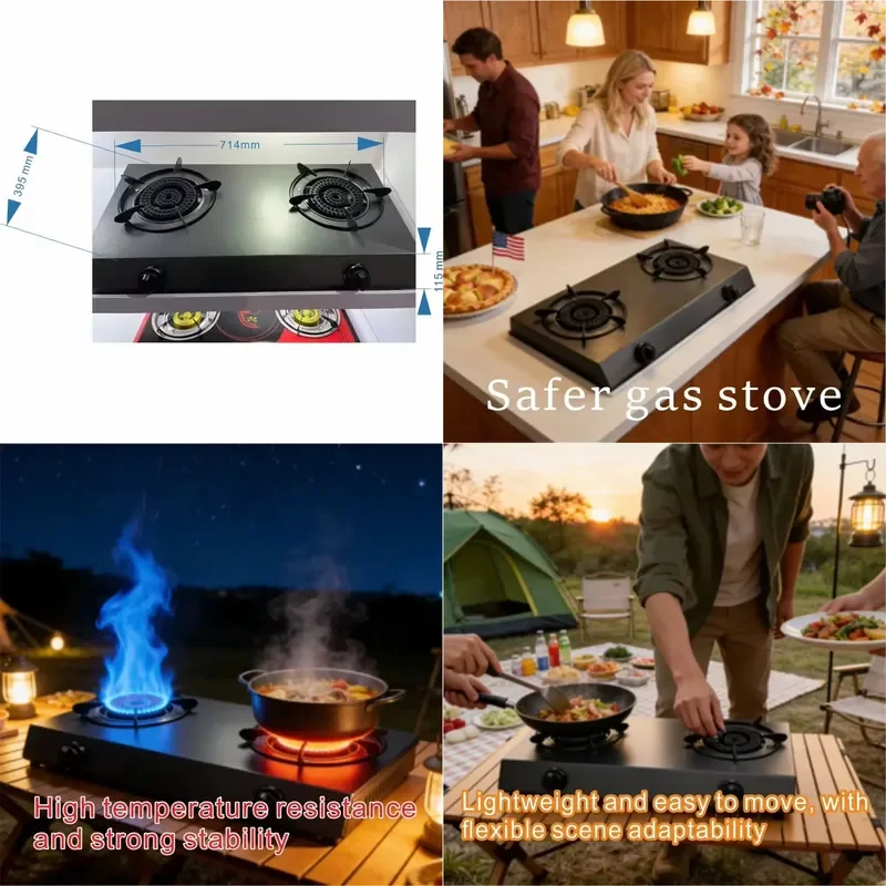 for  High Quality Cast Iron Panel Double Stove Electronic Ignition Wear Resistant Anti Fouling Luminous Modern Kitchen