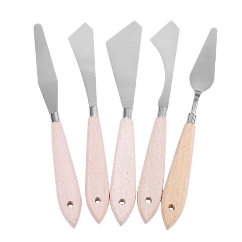 

5 Pcs Painting Knife Spatula Palette Knife Wood Handle And Metal Blade Painting Accessories For Art And Paint