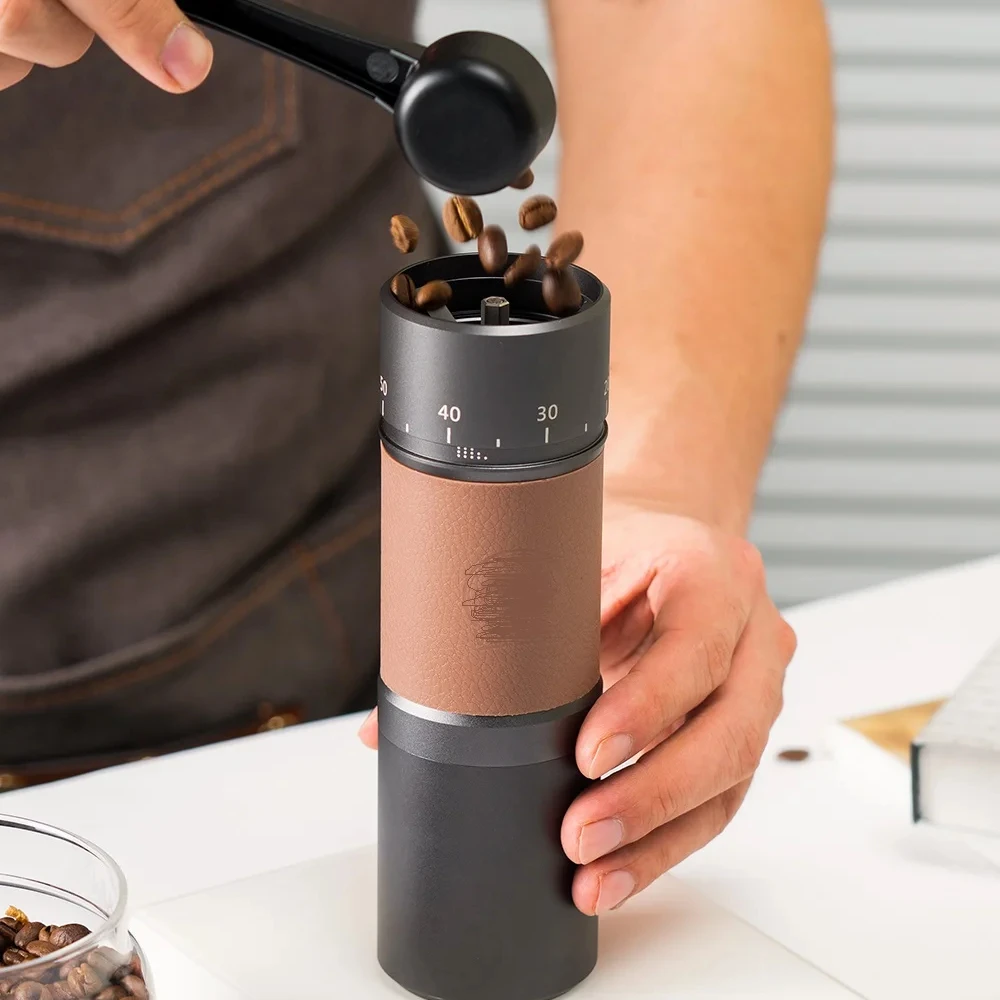 Moedor de café venda 30g capacidade moedor de mão com externo ajustável aço inoxidável manual moedor de grãos de café cinza escuro