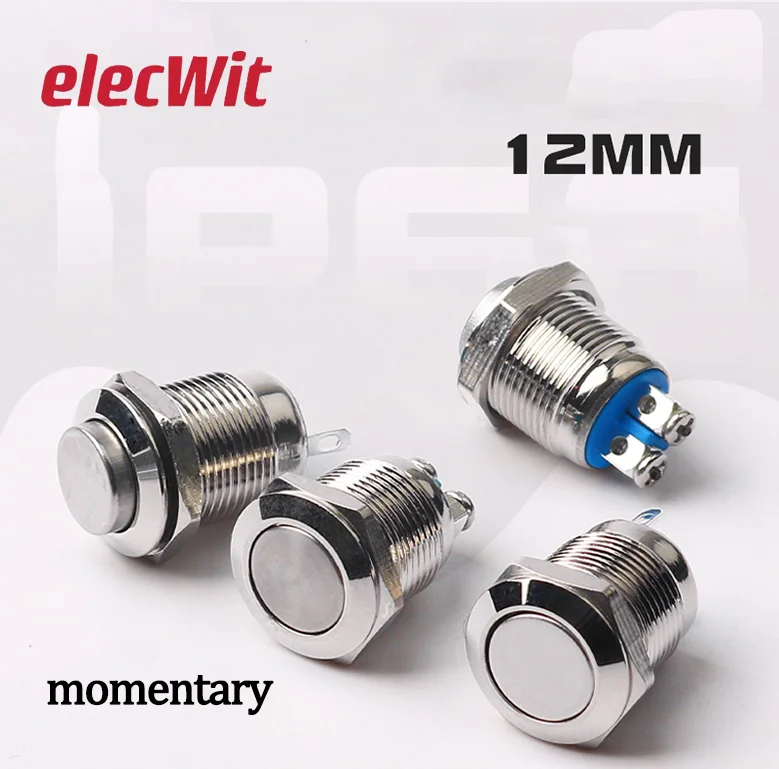 

12mm 1NO High Flat Head Waterproof Momentary Reset Metal Push Button Switch Screw Terminal Car Engine Doorbell PC Power Switch