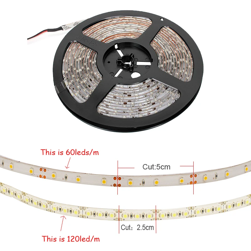 5M 3528 SMD LED Strip light DC 12V 60 120 LEDs/M indoor and outdoor waterproof Decorative Tape RGB White Blue Red Green Yellow