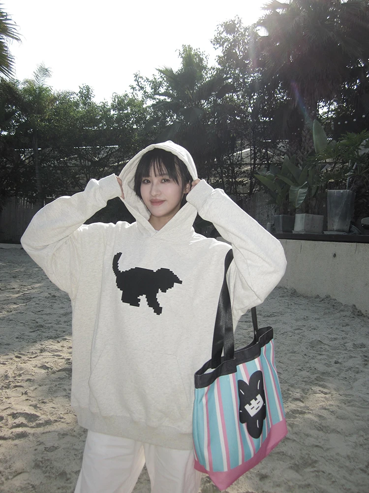 

2024 Autumn and Winter Hot Sale Hipster American Vegan Cat Loose-fitting Couple Hoodie HIP HOP Fanshion Casual Cotton Hoodies