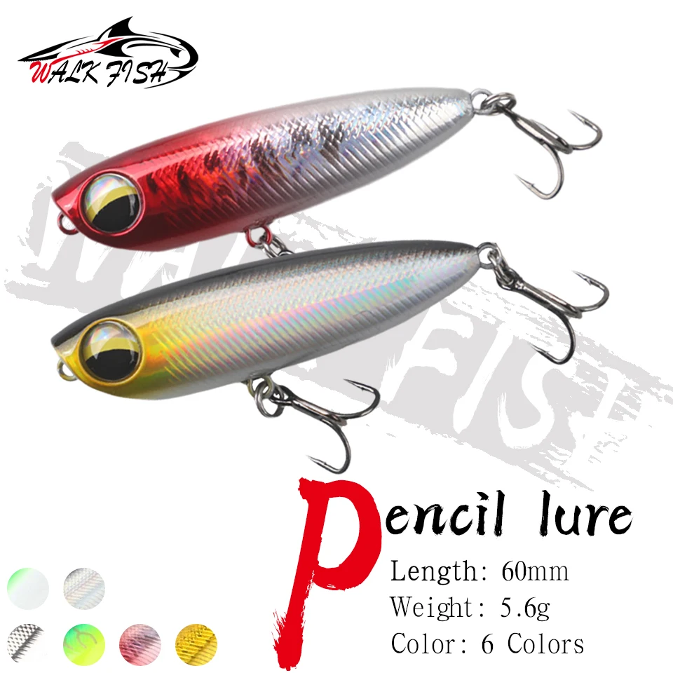 WALK FISH 1Pcs 6cm 5.6g Topwater Popper Pencil Fishing Lure Saltwater Bass Walk Z-Shaped Dog Stream River Artificial Hard Bait