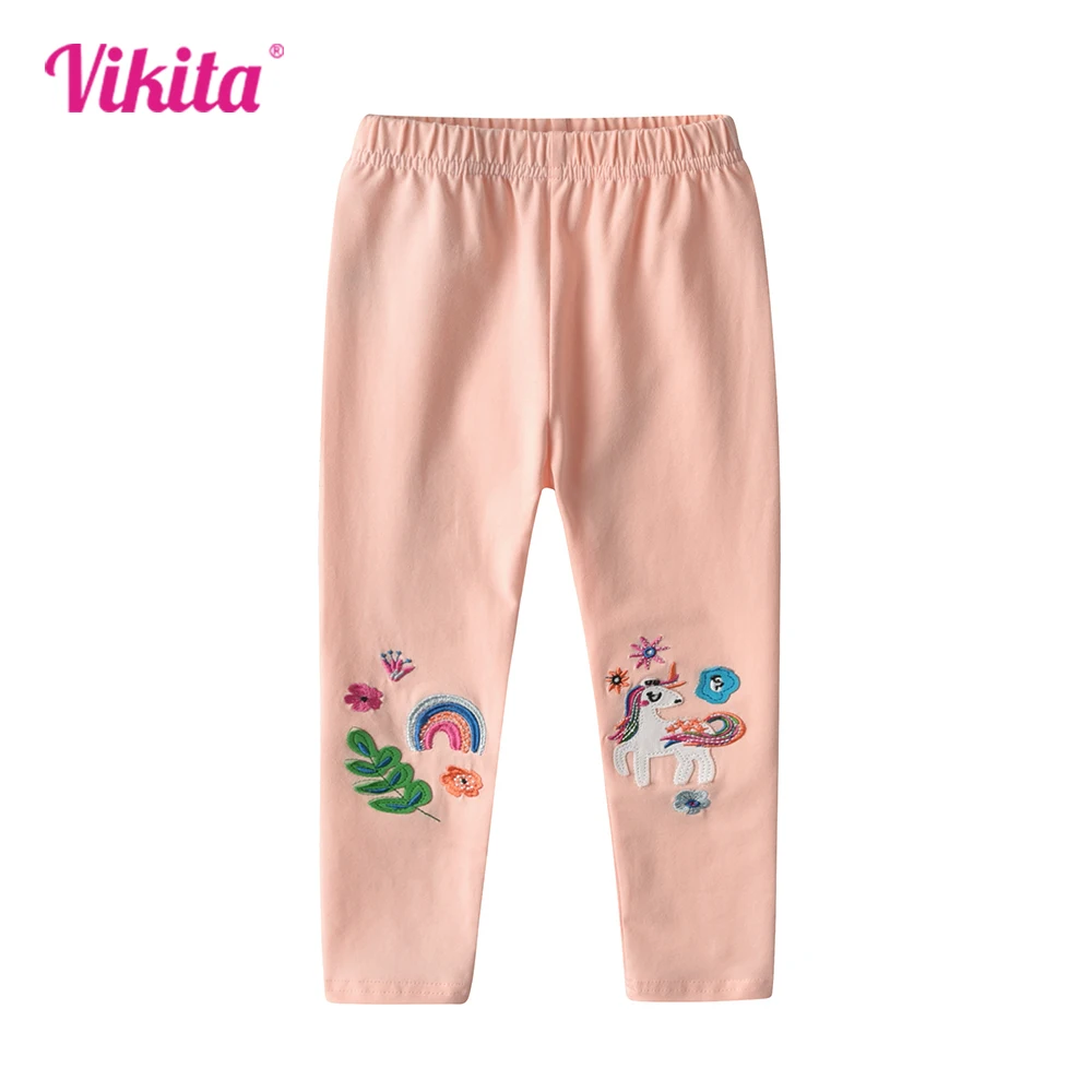 VIKITA Girls Kids Trousers Girls Spring Autumn Pencil Pants Cotton Casual Leggings Cartoon Unicorn Children\'s Clothing Leggings