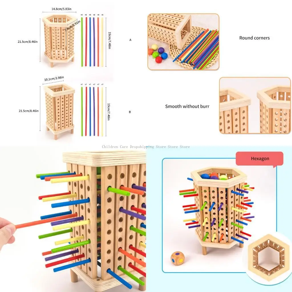 Kolorowa zabawka drewniana drewniana sześciokątna dla dzieci skupiających rozwój