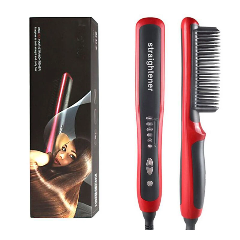 Hair Straightener Curler Straight  Beard Comb PTC Heating Dual-use No Damage Ceramic Electric  Brushes dressing Tool