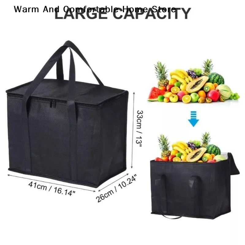 【W】Large Insulated Delivery Bag Food Aluminum Foil Cooler Bag Foldable Portable Catering Food Bag Thermal Food Delivery Bag view 2
