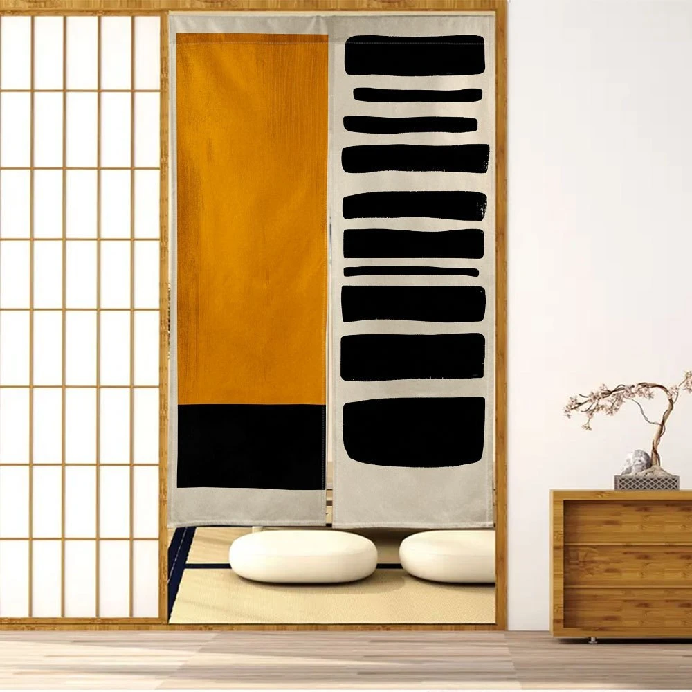 VIKAMA Abstract Geometric Half-Door Curtain, Washable Room Divider, Wabi-Sabi-Style Home Decor for Kitchens and Entryways