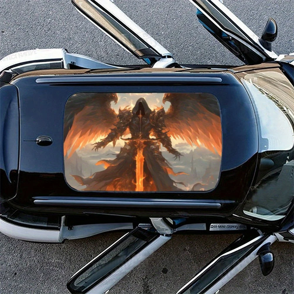 غلاف فينيل للسيارة Nether Lord المجنح الناري، ملصق لفينيل سقف السيارة PVC، فيلم ذاتي اللصق مقاوم للماء ومقاوم للخدش، ديكور