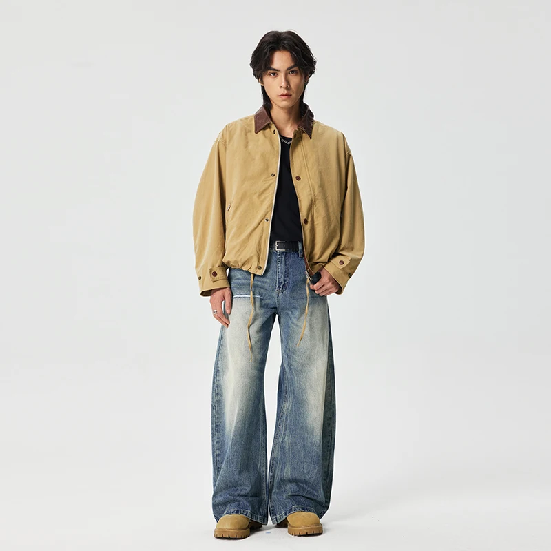 سترة قصيرة للرجال ملابس الشارع الكورية موضة فضفاضة غير رسمية بياقة لصق سترة زوجين معطف منفوخ ملابس خارجية Cityboy